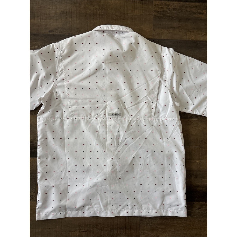 Habit Shirt Mens Large White Red Blue Fish Star Short Sleeve Solar Factor July - Picture 4 of 6